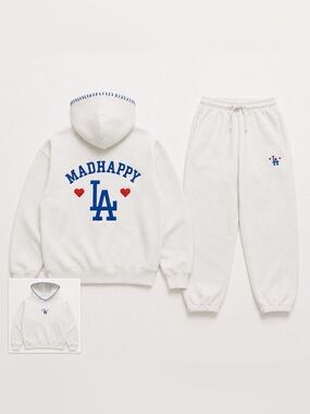 Madhappy x Dodgers White Hoodie Sweatpants Set LA Hearts XS